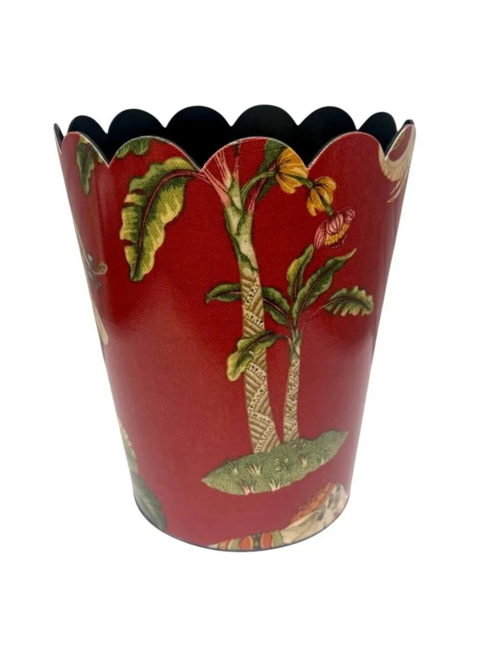 Luxury Wastebasket Red Elephant and Palms Scallop Top 10